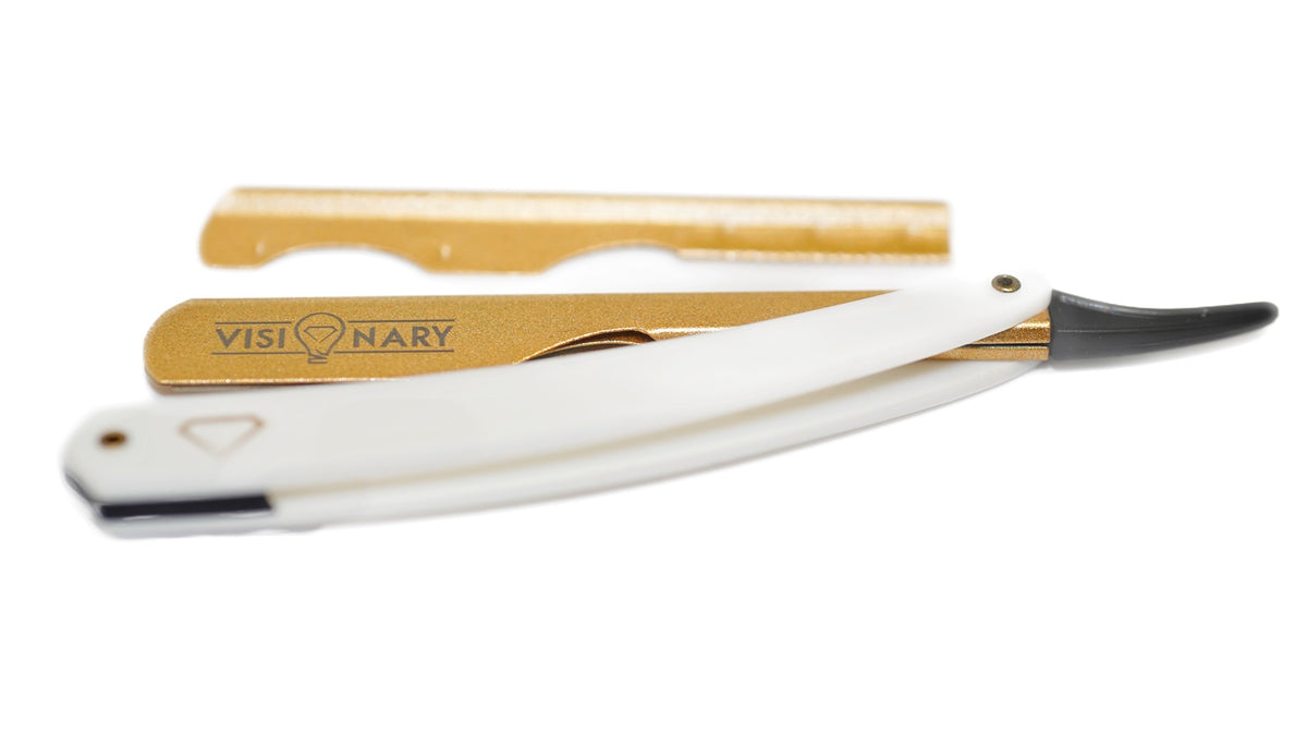 White & Gold Razor Visionary Barbers